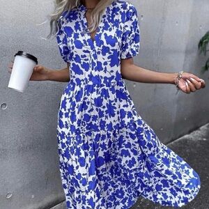 Zara Blue and White Floral Maxi Dress